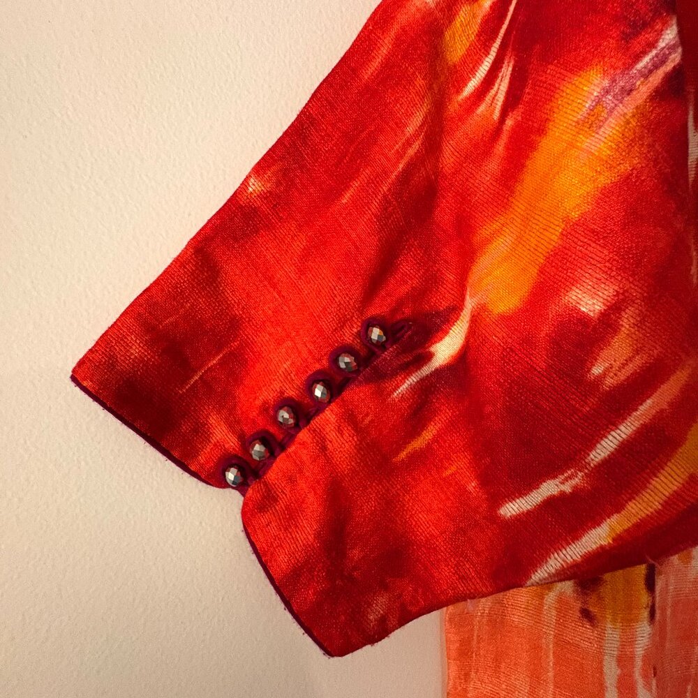 Vintage 60s-70s tie-dye patterned raw silk dress in vivid sunset colors - Picture 7 of 11
